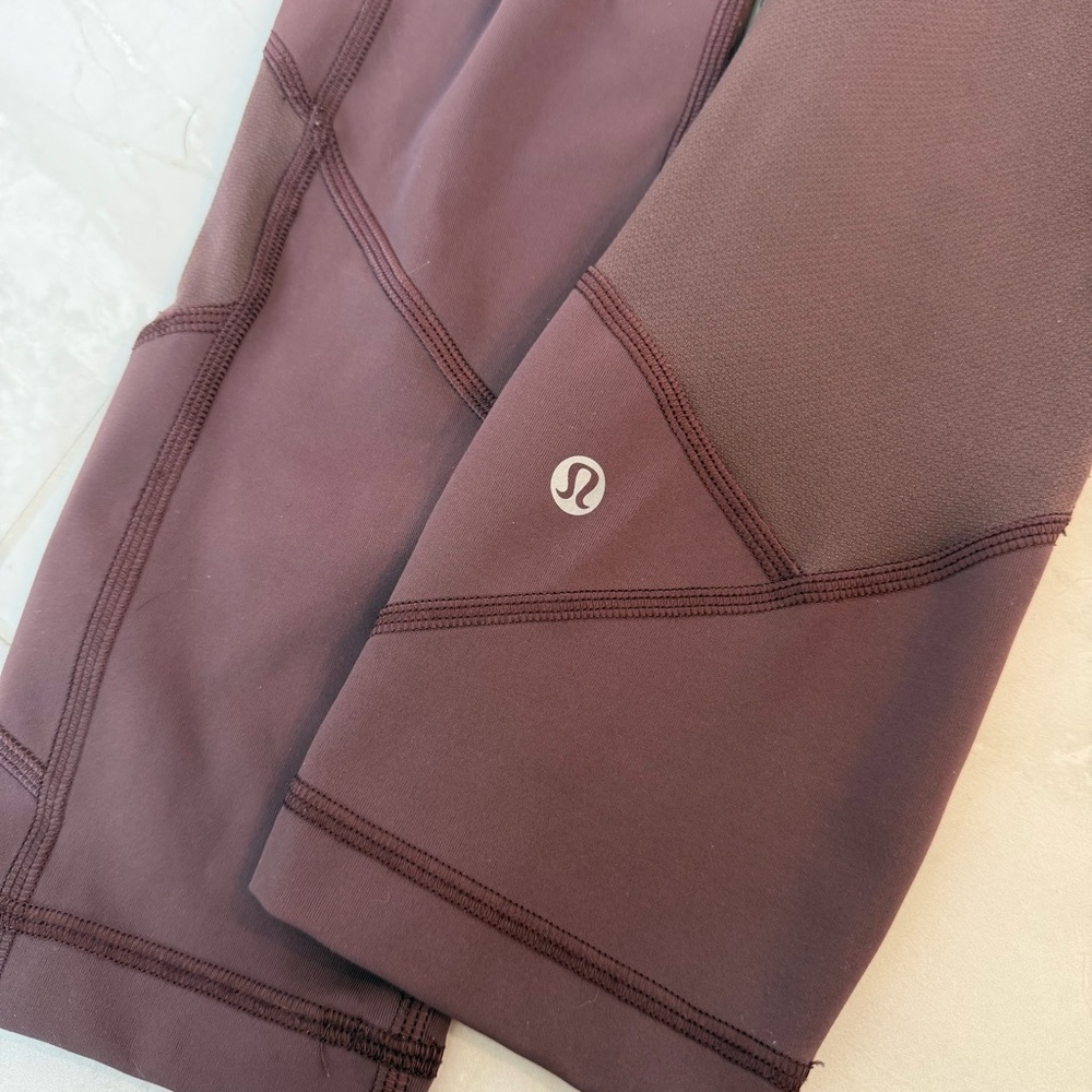 Lululemon Plum brown High Rise Leggings Sz 2 Pockets Pace Rival Crop Dark Adobe - Picture 4 of 9